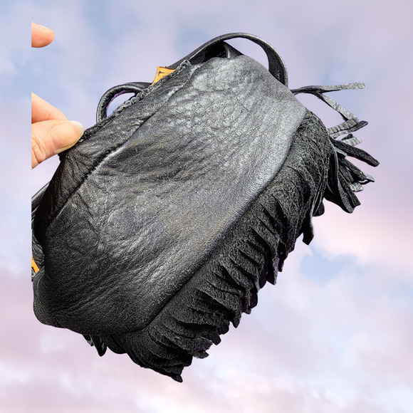 Handmade Black Leather Brown Tooled Turquoise Gem Boho Western Cowgirl Bag - Picture 4 of 7